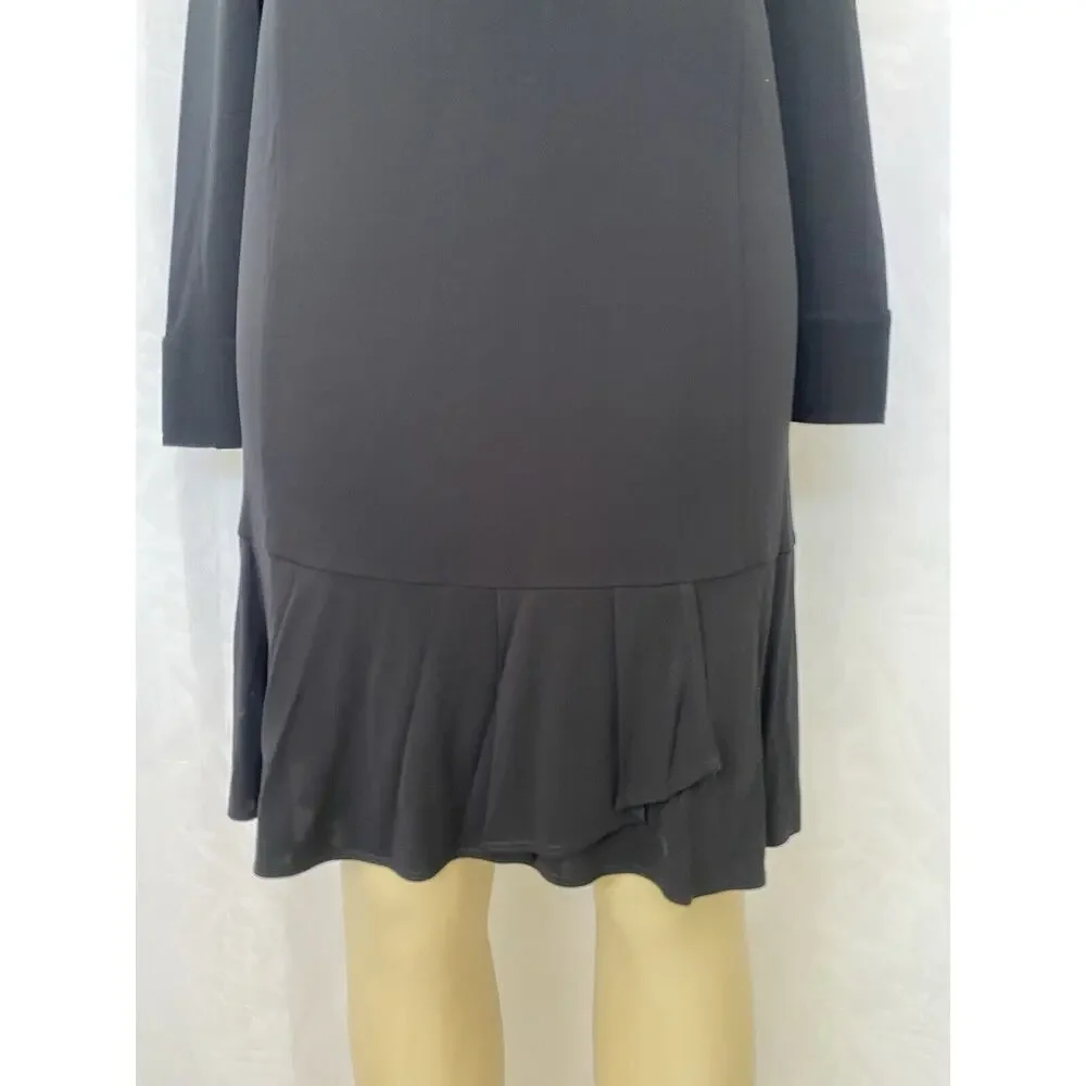 Tory Burch Foster Long Sleeve Ruffle Hem Black Dress Shift 32529 Round N…